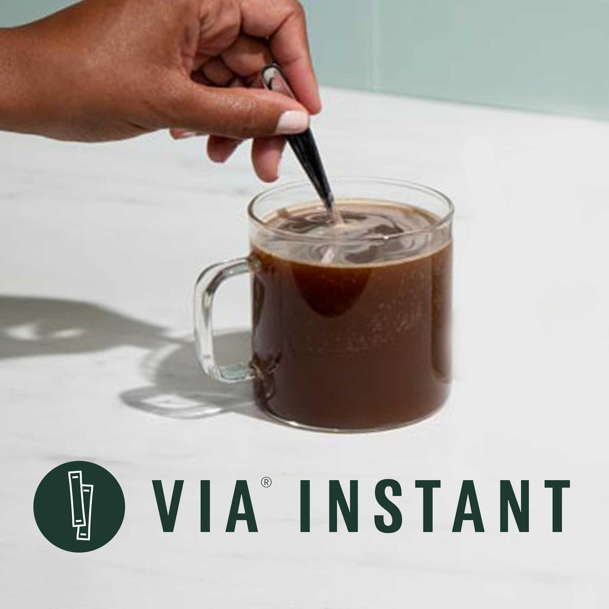 Starbucks VIA Decaf Italian Roast box showcases convenient single-serve packaging.