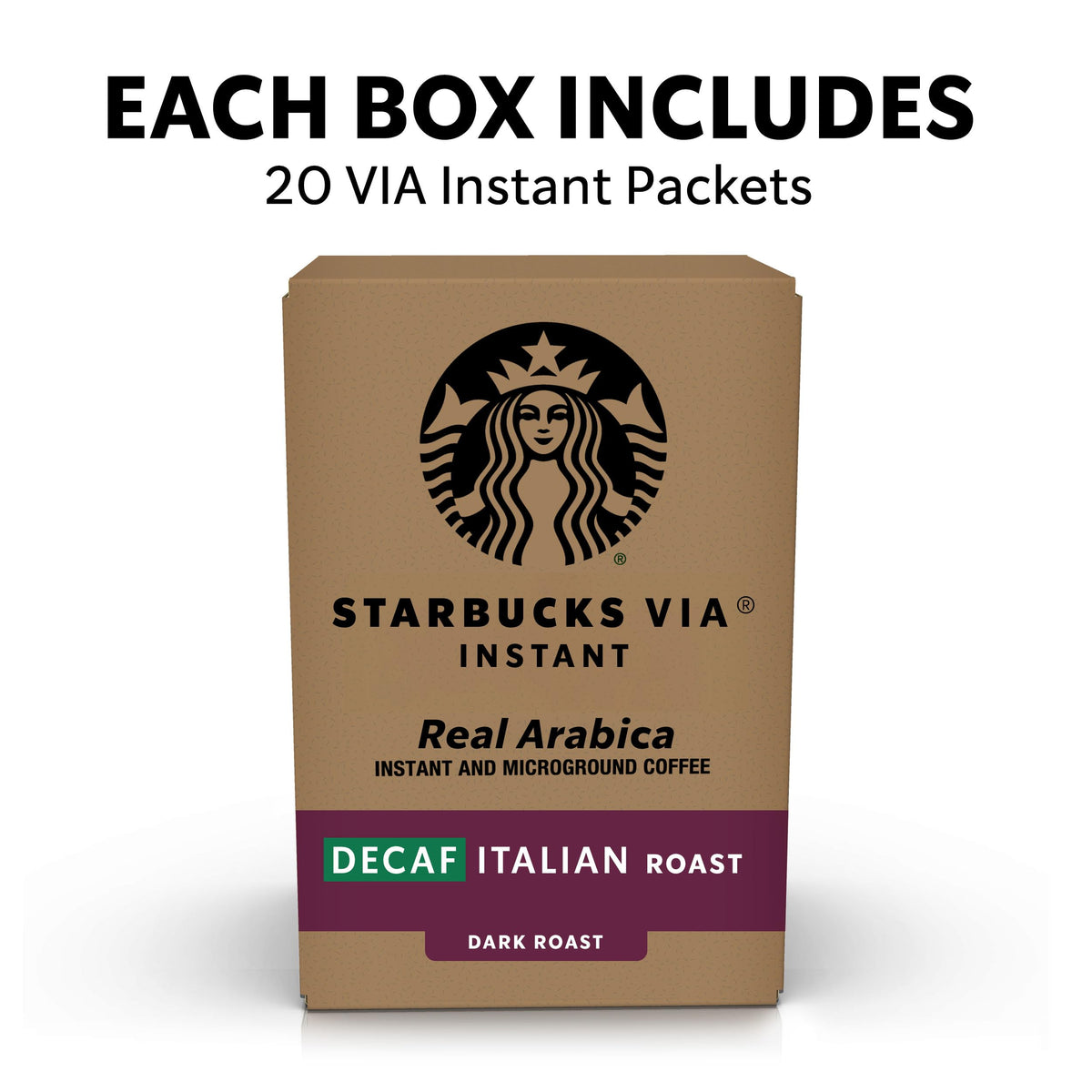 Starbucks VIA Decaf Italian Roast steaming cup highlights rich aroma and bold flavor.