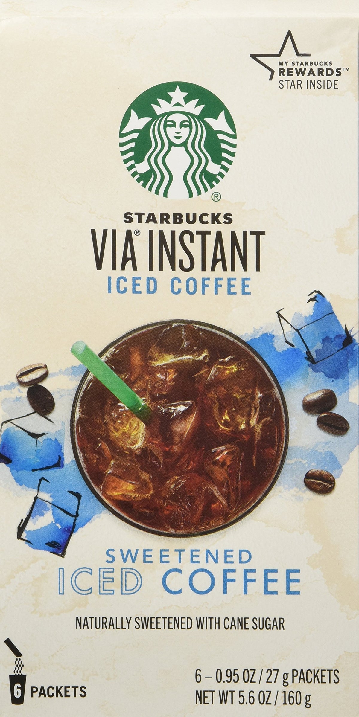 Starbucks VIA Iced Coffee 5-pack packets for quick iced coffee.