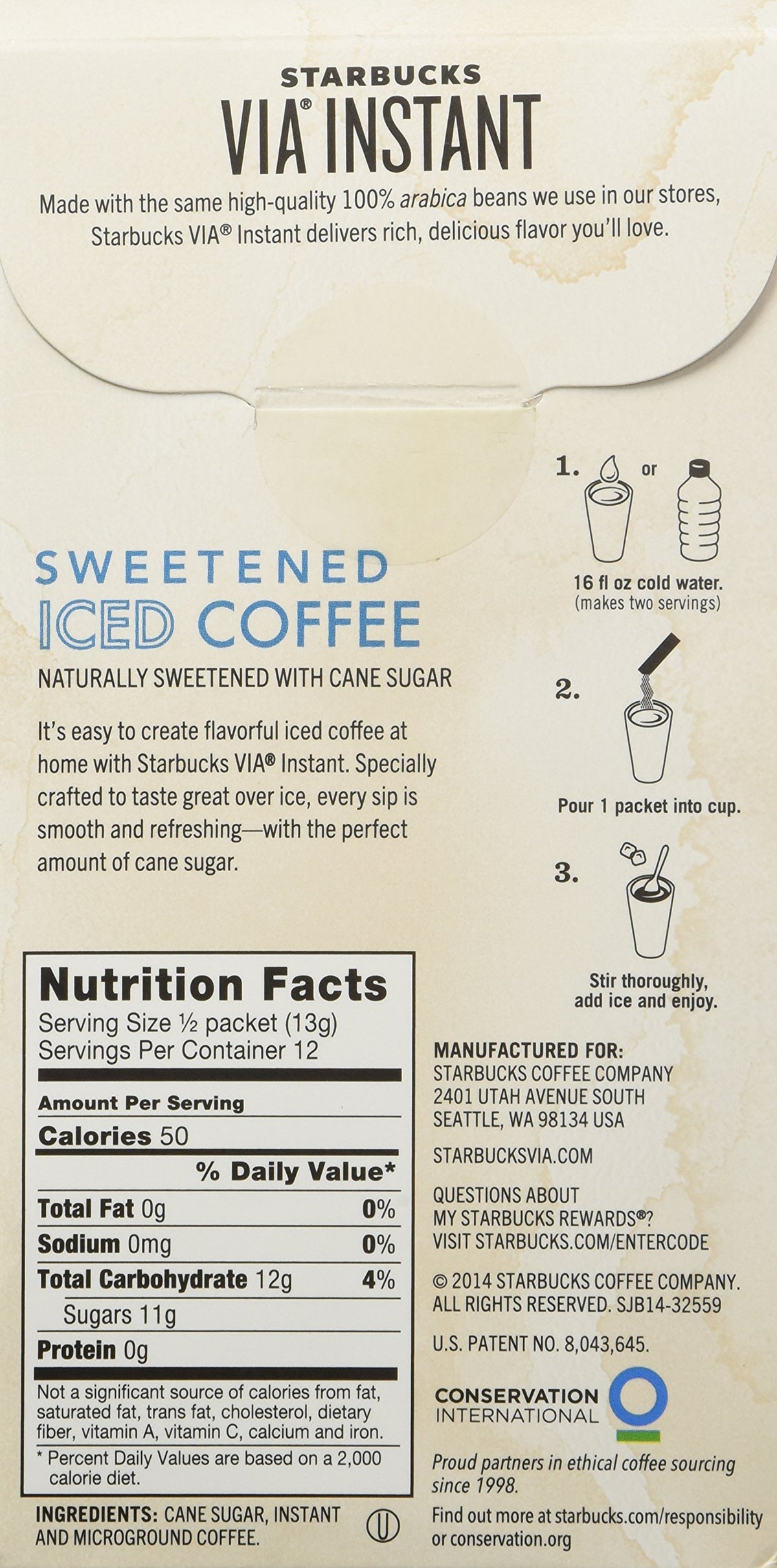 Starbucks VIA Iced Coffee prepared with cold water for a refreshing iced coffee.
