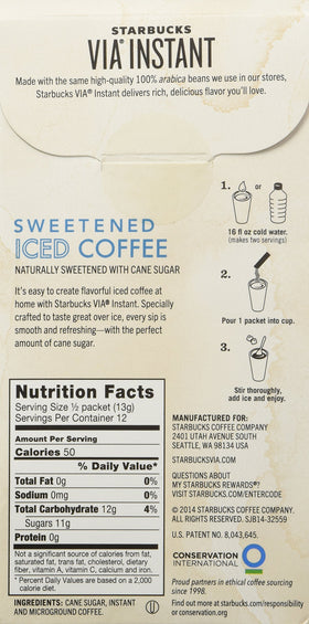 Starbucks VIA Iced Coffee prepared with cold water for a refreshing iced coffee.