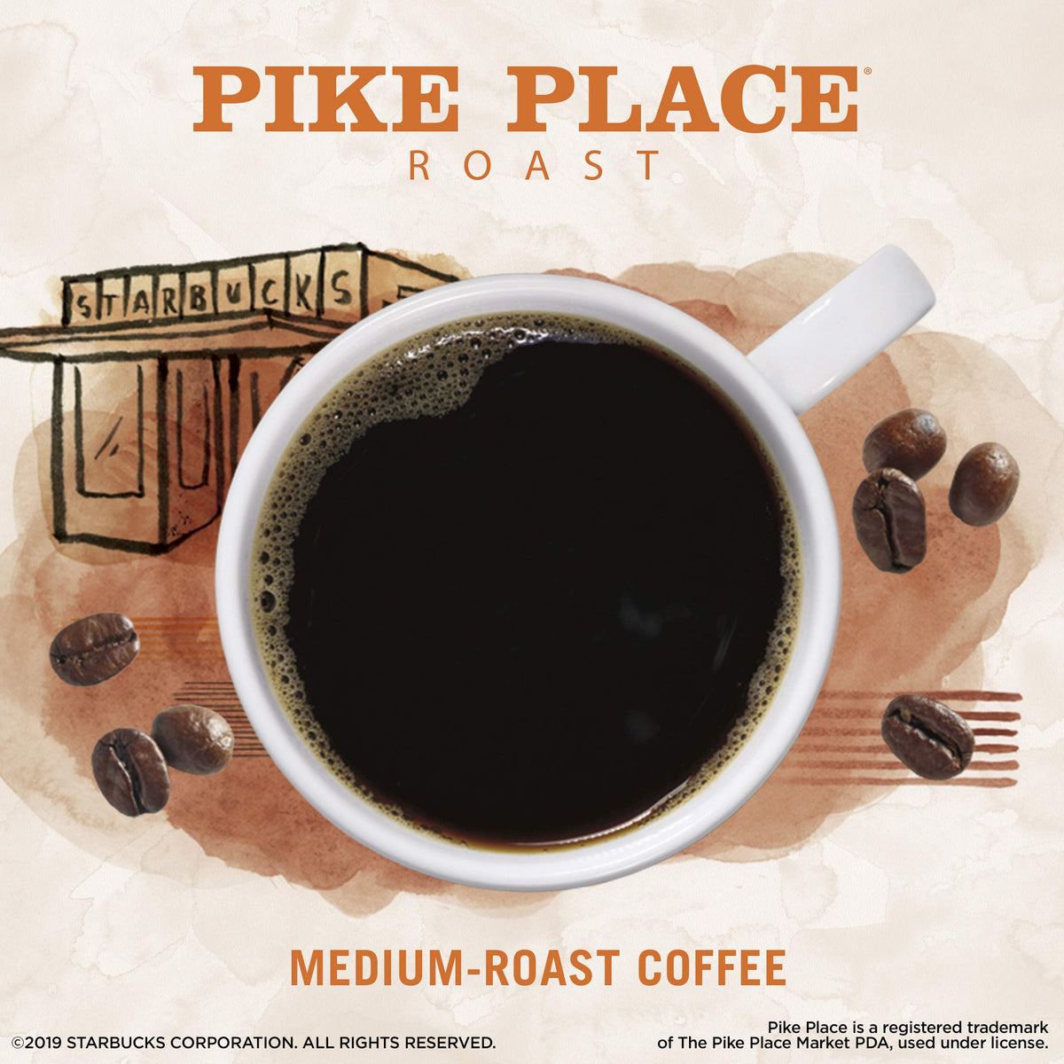 Packaging side view of Starbucks VIA Pike Place Roast emphasizing portability