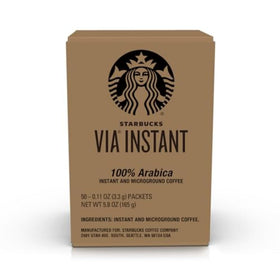 Starbucks VIA Italian Roast cup beside sugar, demonstrating customizable flavor with milk or creamer