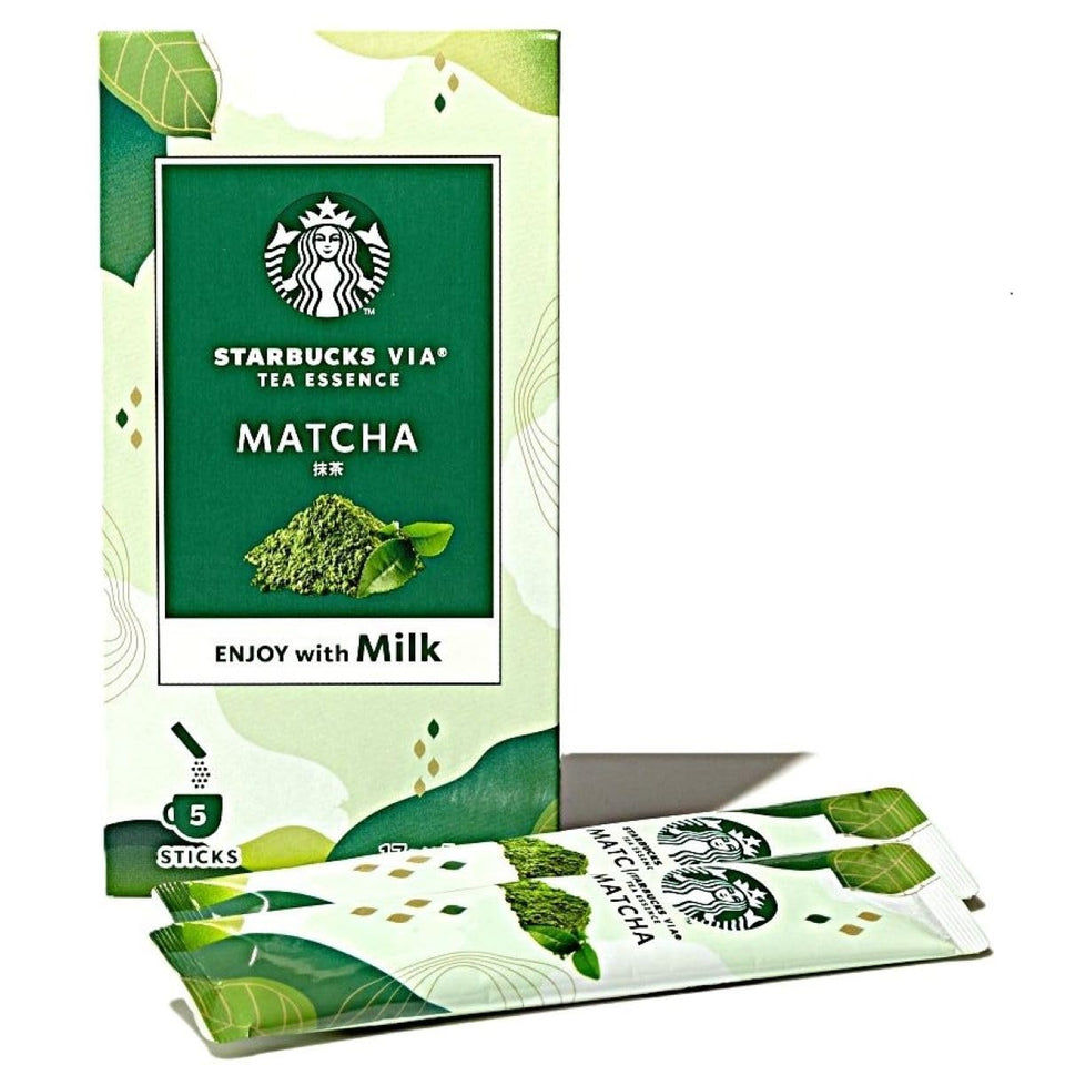 Starbucks VIA Matcha Green Tea Sticks pack shot for convenient home use.