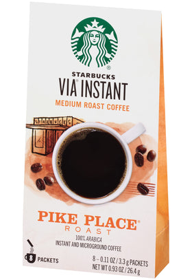 Starbucks Via Pike Place cup showing aroma and bean quality closeup.