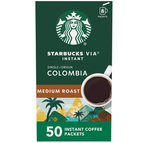 Starbucks VIA Ready Brew Colombia coffee box showing portable, instant access to flavor