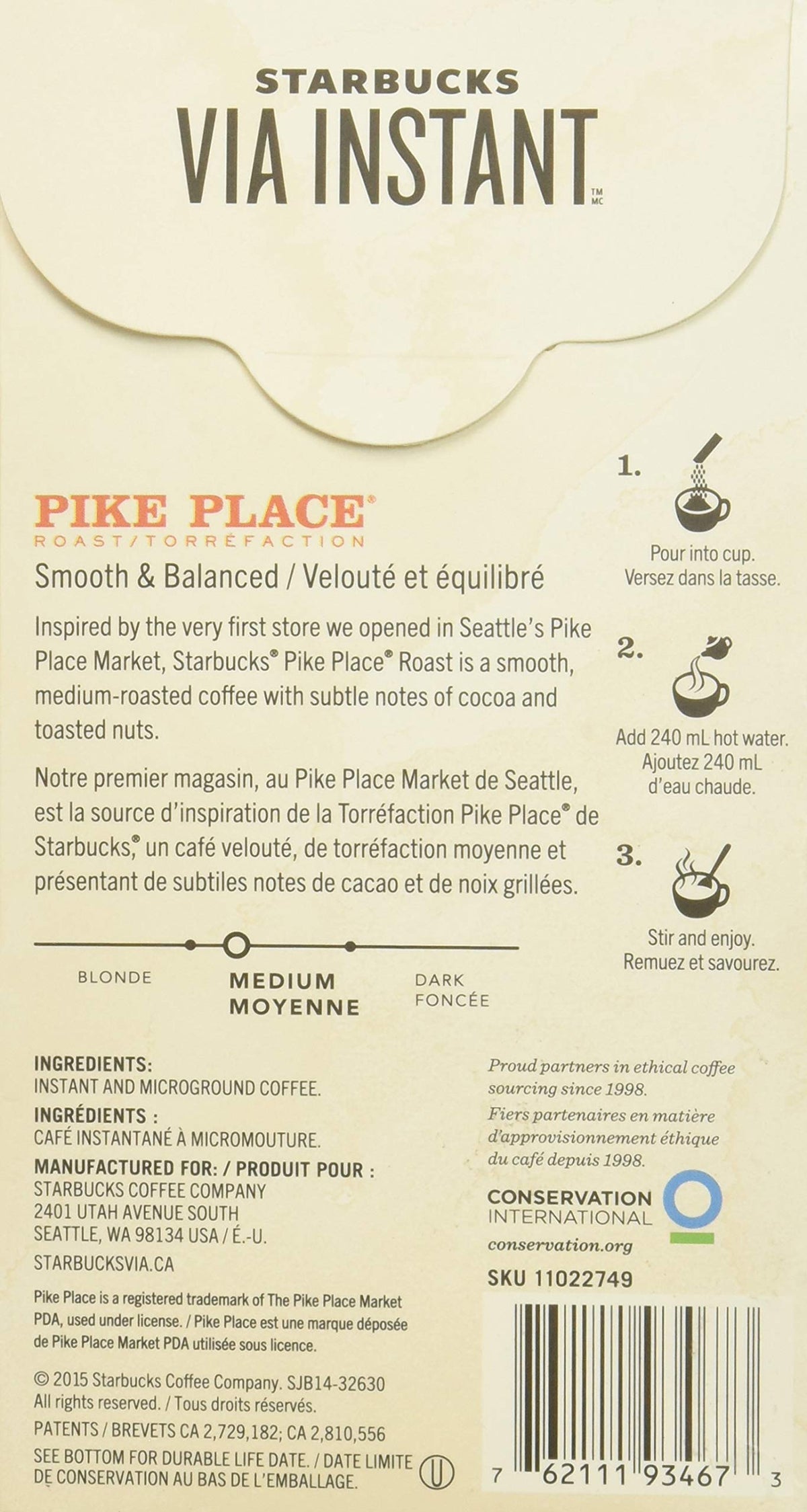Starbucks VIA Pike Place Roast cup steaming, ideal for busy mornings and on-the-go rituals.