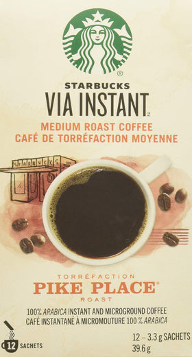 Starbucks VIA Pike Place Roast ready brew pack for quick, smooth, balanced coffee.