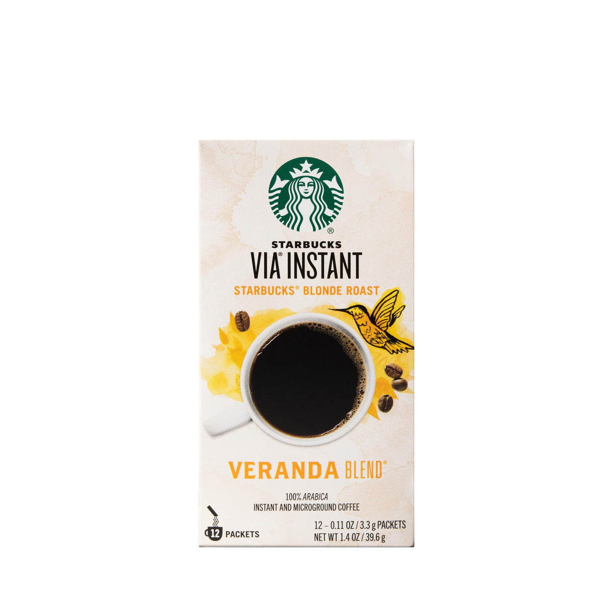 Starbucks VIA Veranda Blend packet open, quick morning caffeine boost on the go.