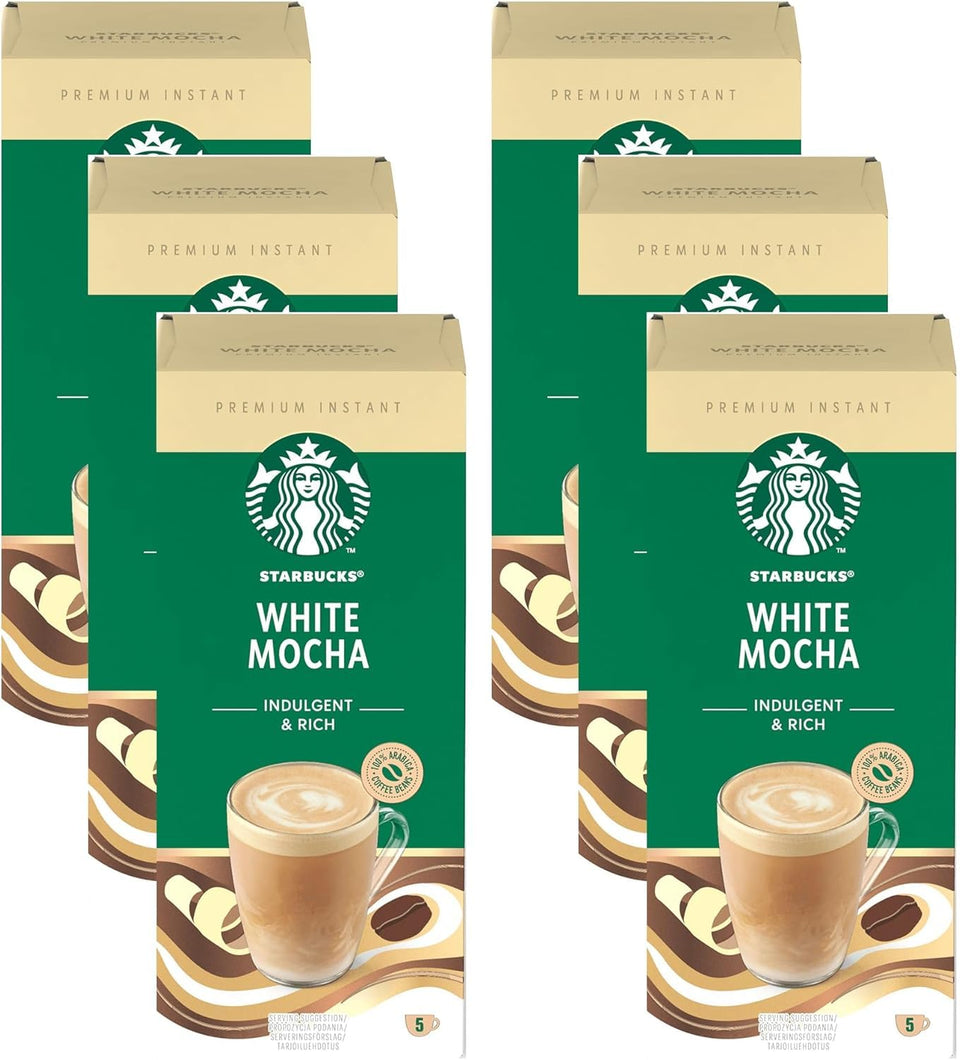 Starbucks White Mocha sachets in premium packaging for at-home café moments