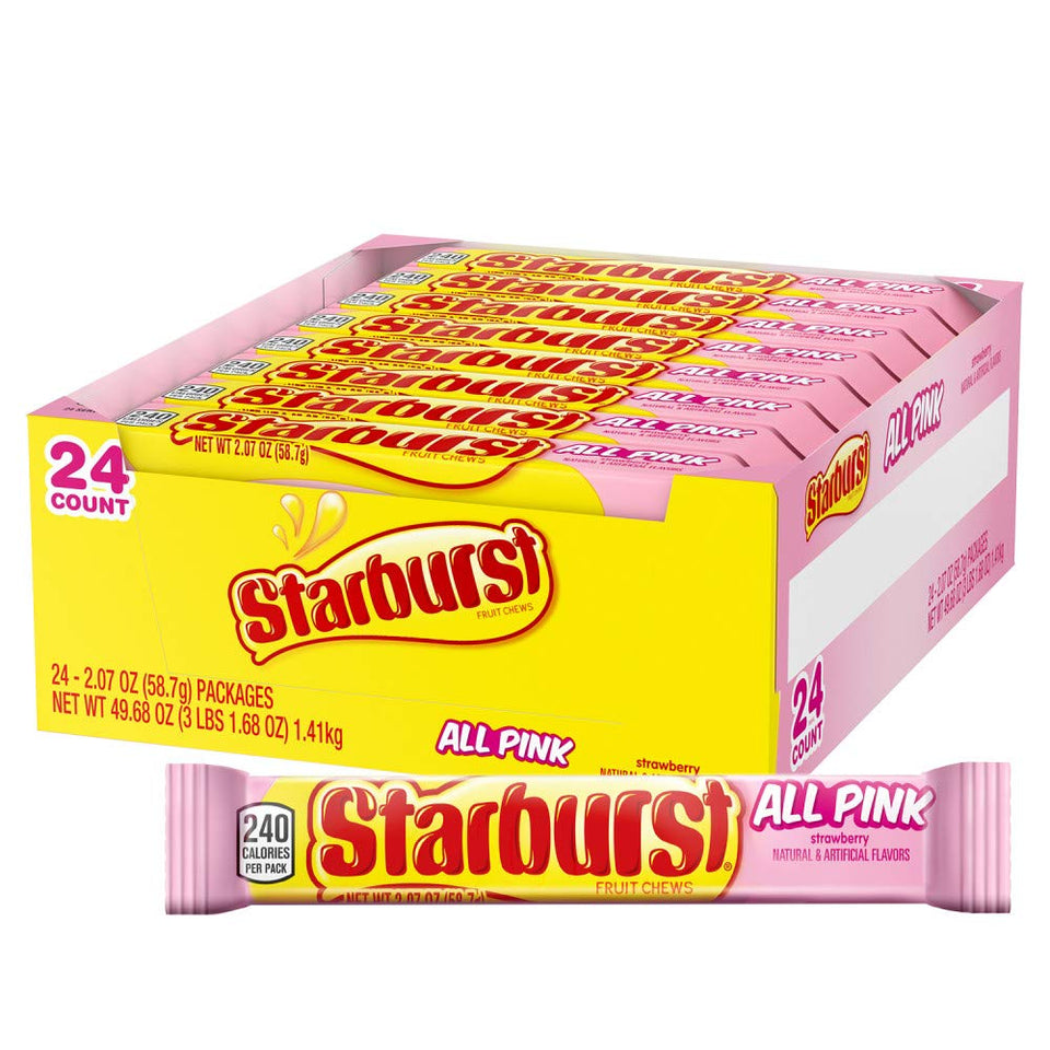 Starburst All Pink bulk pack box showing strawberry flavor for celebrations