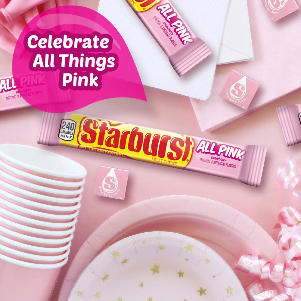 Colorful party table with Starburst All Pink candies adding pink appeal