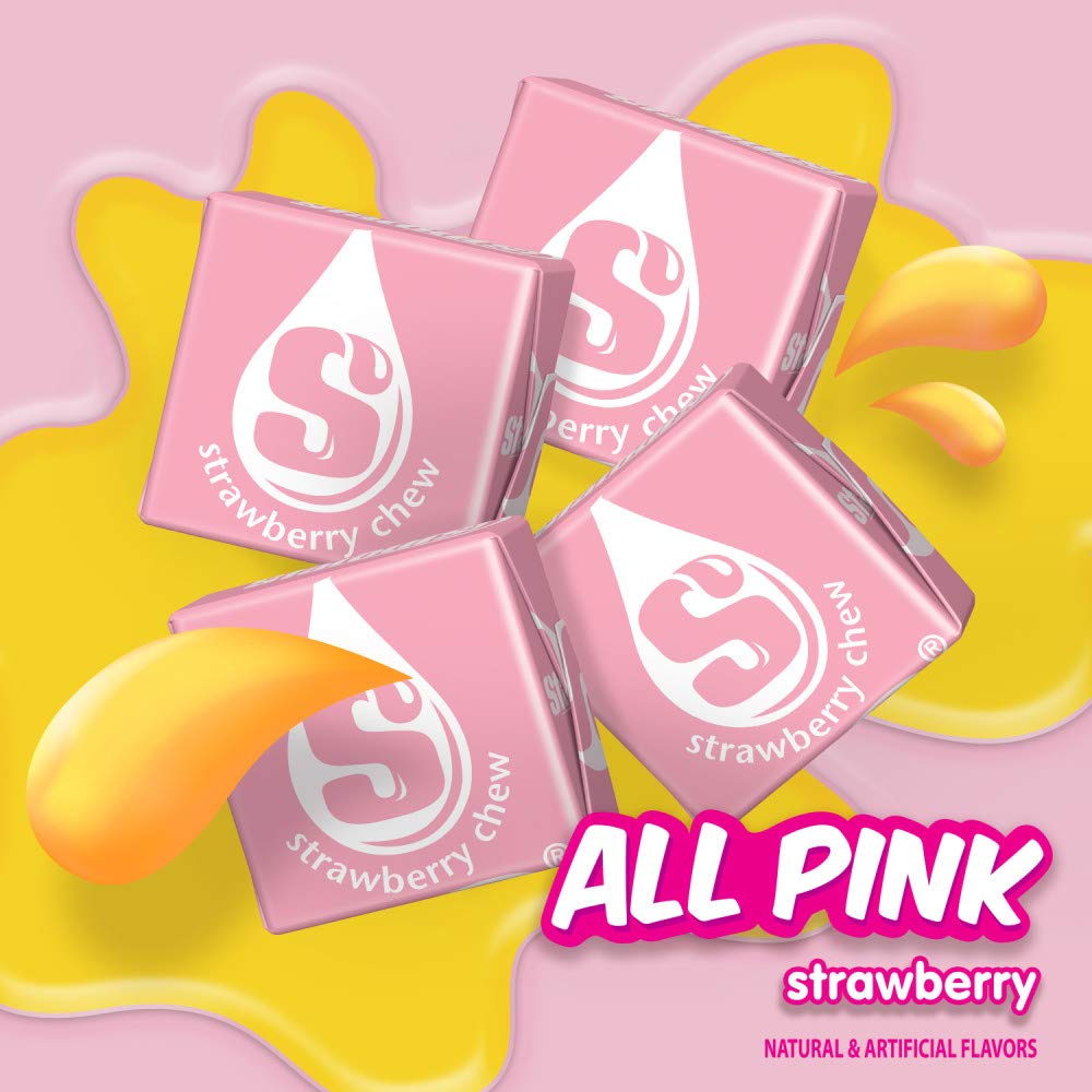 Starburst All Pink closeup showing juicy strawberry flavor and chewy texture