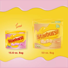 Starburst All Pink resealable bag highlighting freshness and portability