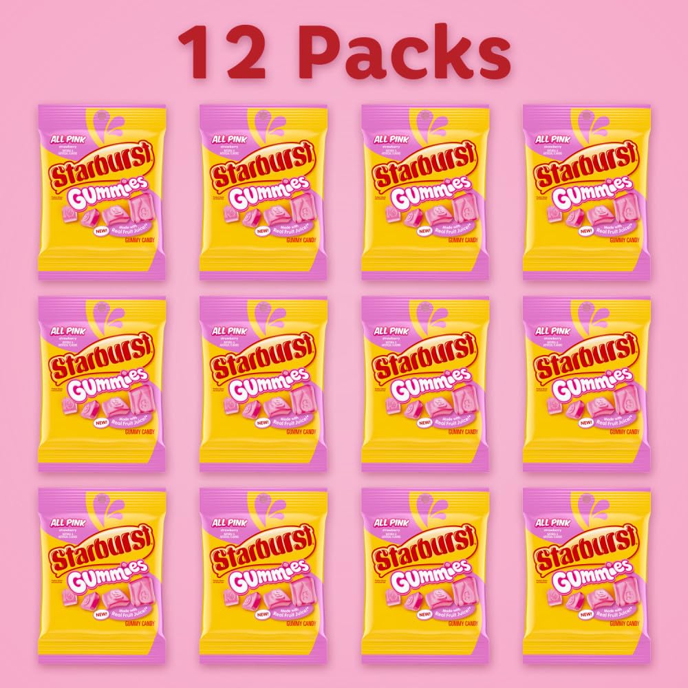 Starburst All Pink Gummies individually wrapped packs ideal for on-the-go snacking.
