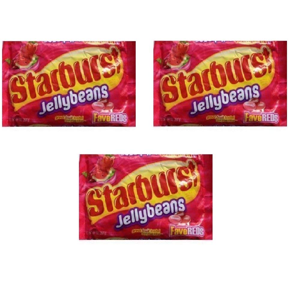 Starburst Fave Reds jelly beans bag showing vibrant red flavors ideal for sharing