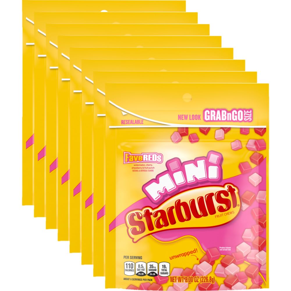 Starburst FaveREDS Minis eight-bag pack for easy sharing and grab-and-go snacking