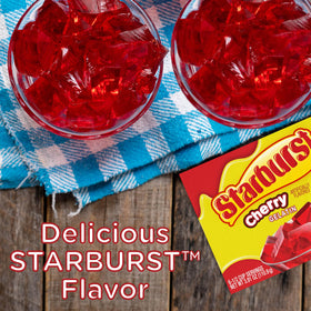 Starburst Gelatin Cherry chilled cups ready to set in the fridge