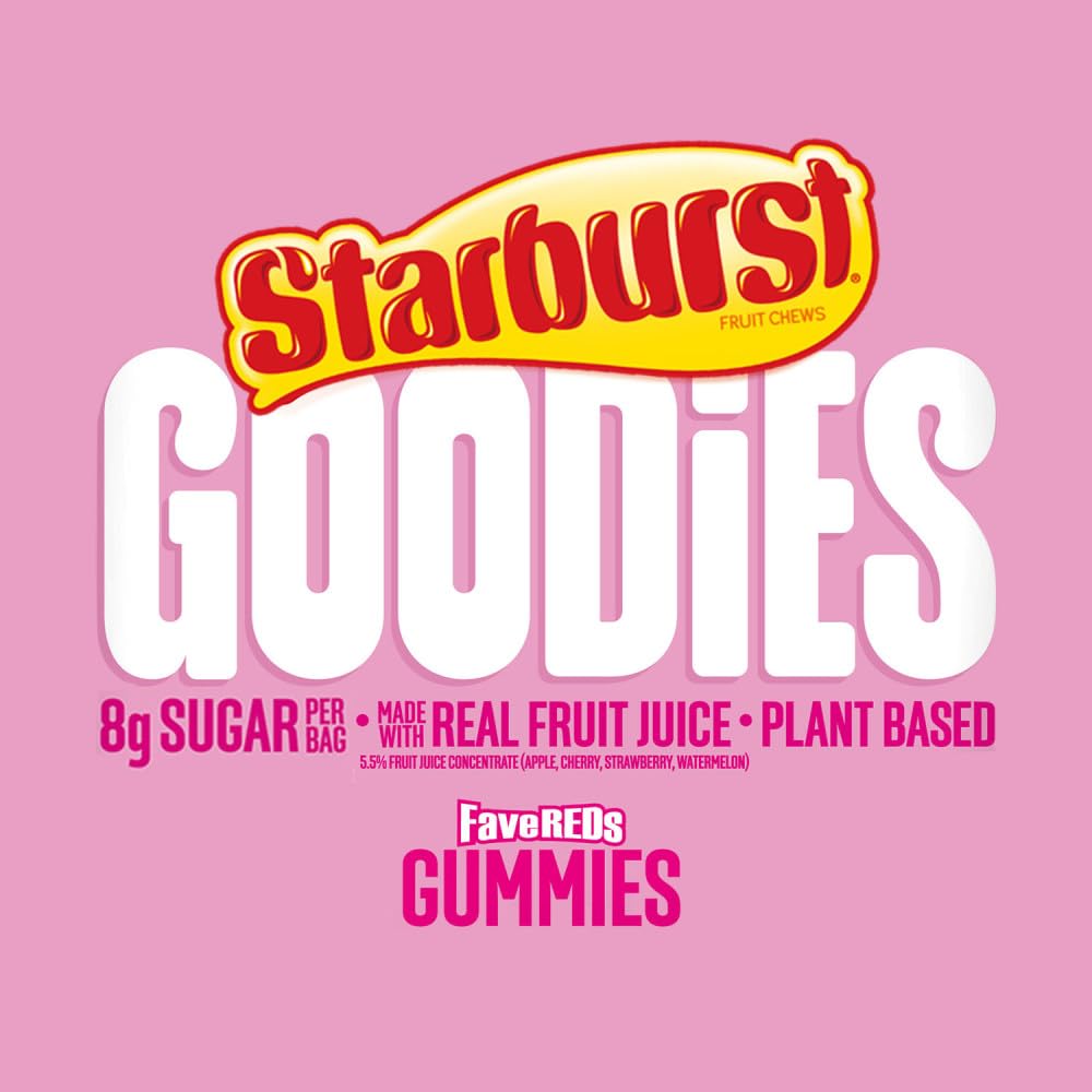 Starburst Goodies FaveREDS pack shot, twelve 1.8-ounce bags for sharing.
