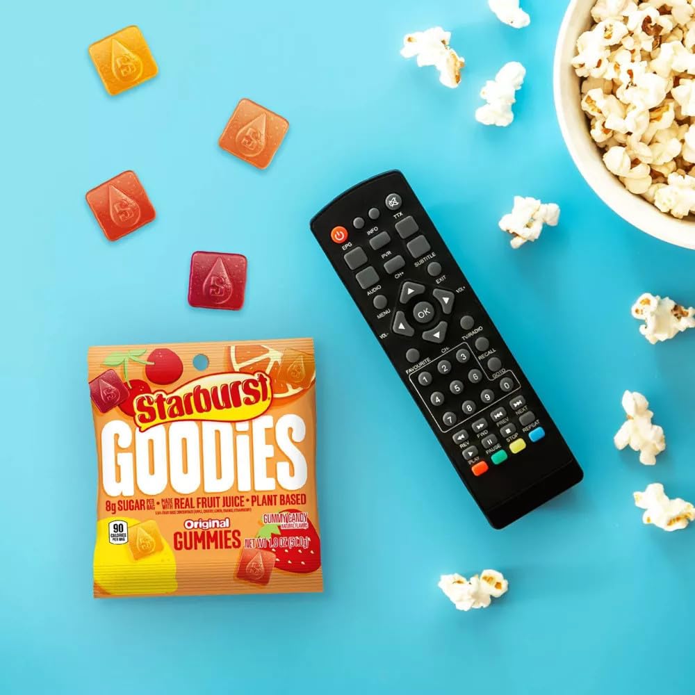 Starburst Goodies gummy texture in hand, plant-based snack idea.