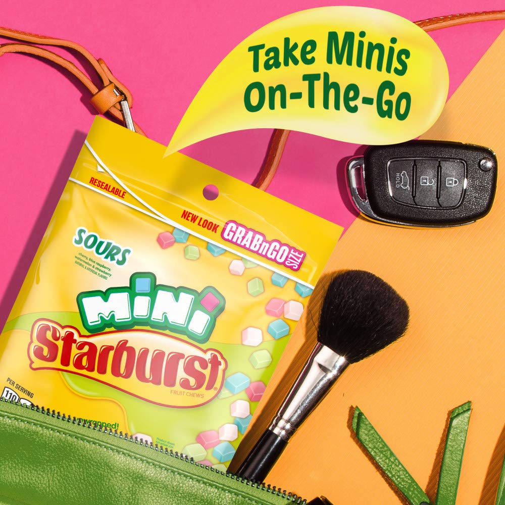 STARBURST Minis Sours fruit flavors assortment for vibrant, fruity snacking moments.
