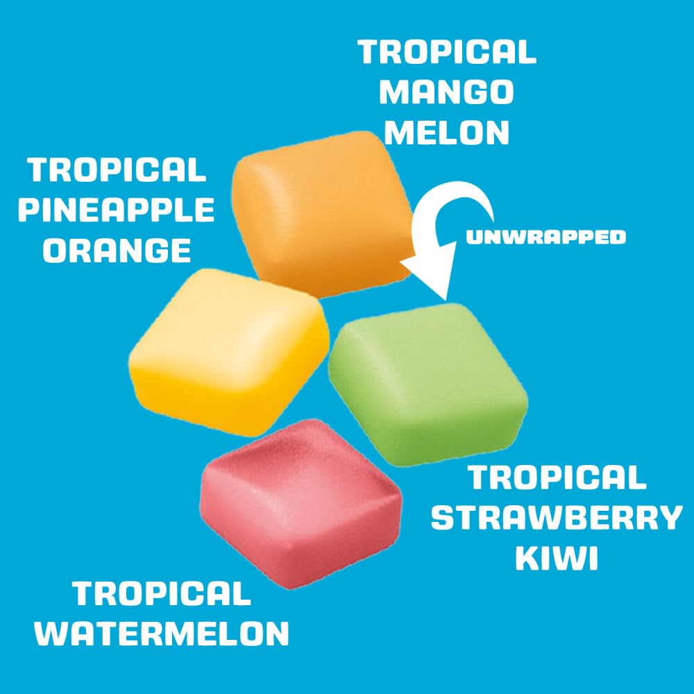 Unwrapped Starburst Minis Tropical Sunset chews for quick on-the-go flavor.
