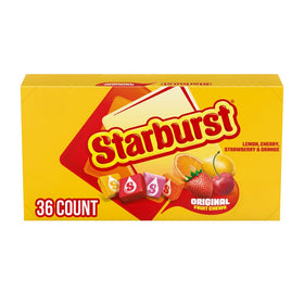 Starburst Original Fruit Chews box 36-pack displayed for parties and bulk gifting.