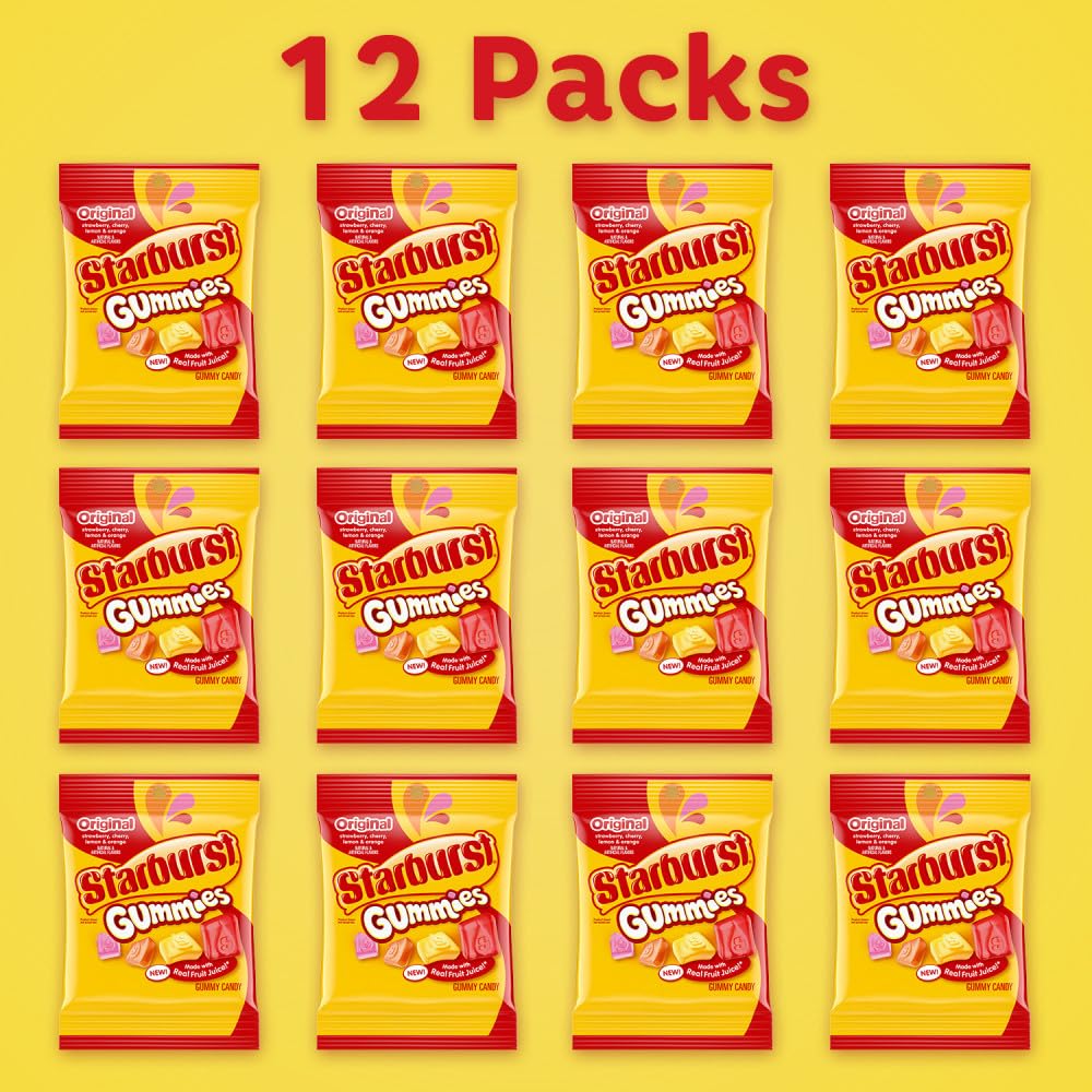 Starburst Original Gummies 12 bags inside view, great for stocking up.