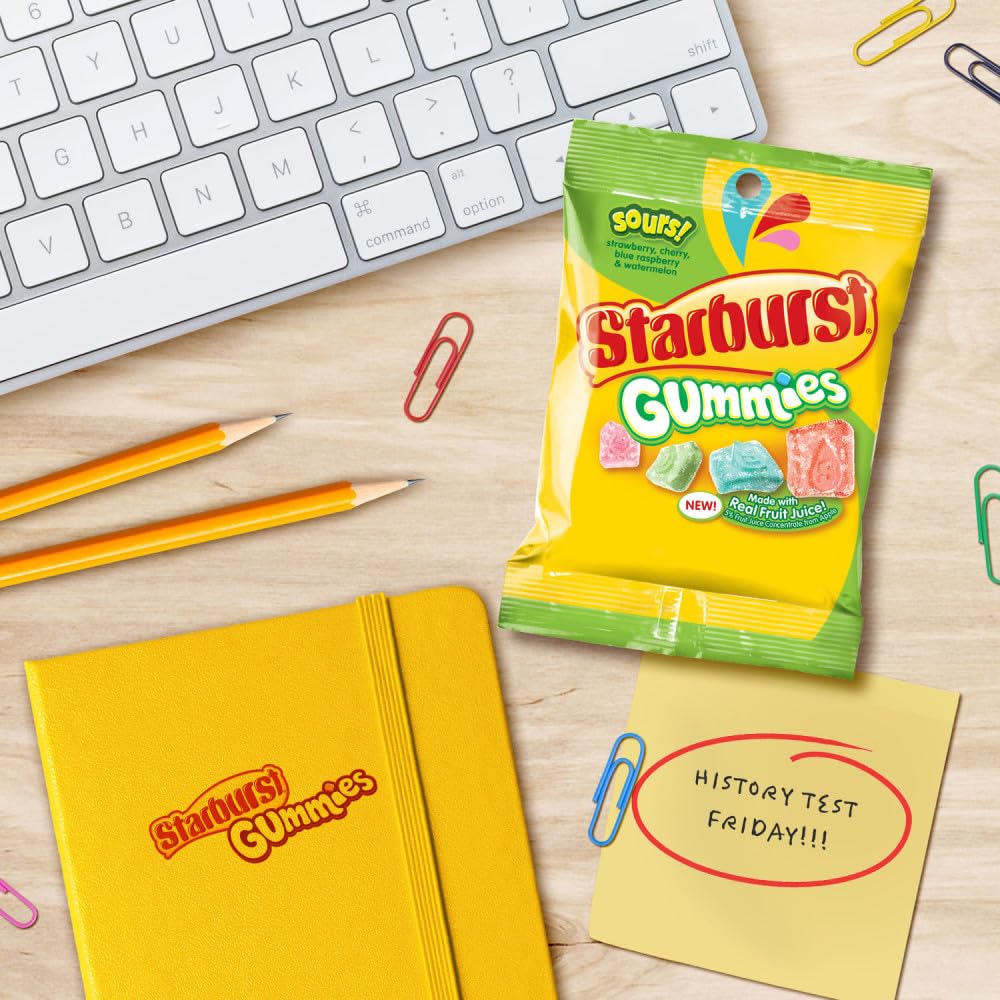 Starburst Sours Gummies flavors assortment underscores fruity tart flavors.