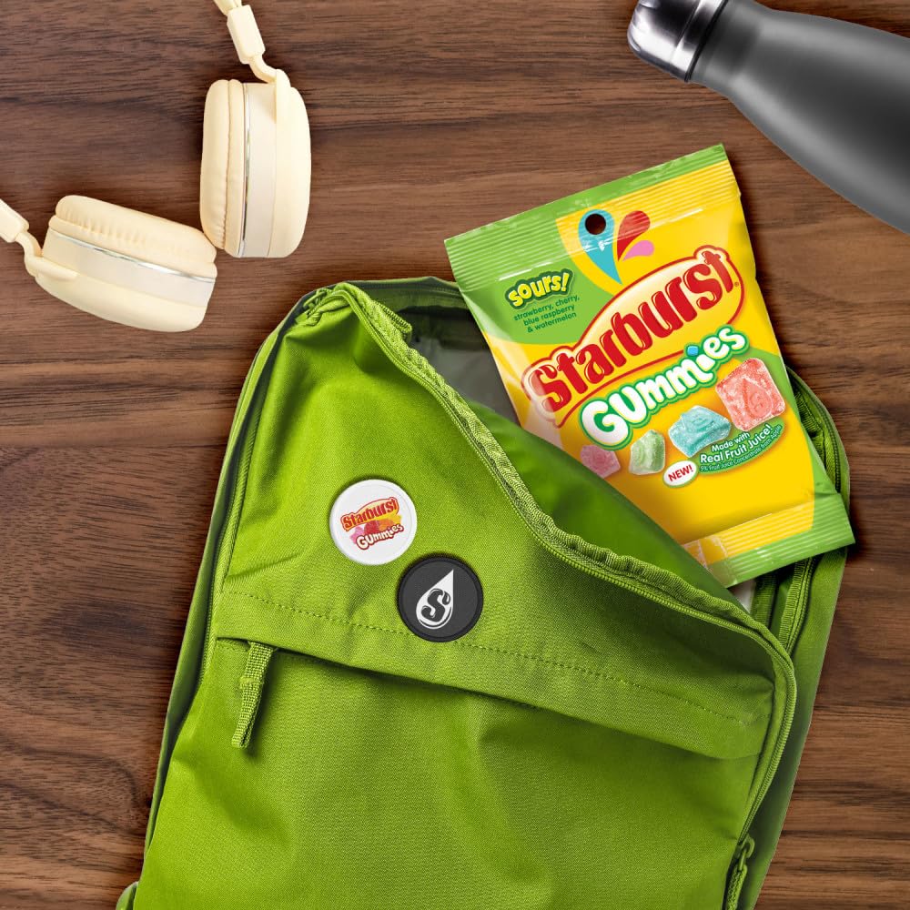 Starburst Sours Gummies party favors bag showcases tangy celebration mood.