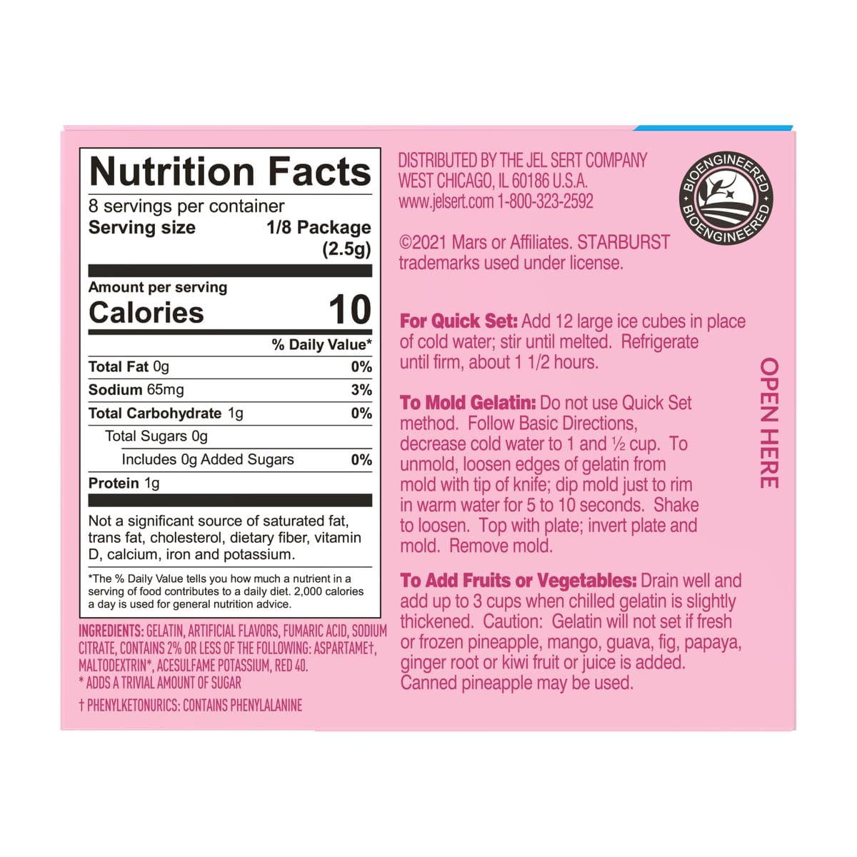 Starburst Sugar Free Gelatin Blue Raspberry prepared-serve delivers bright, low-sugar refreshment.