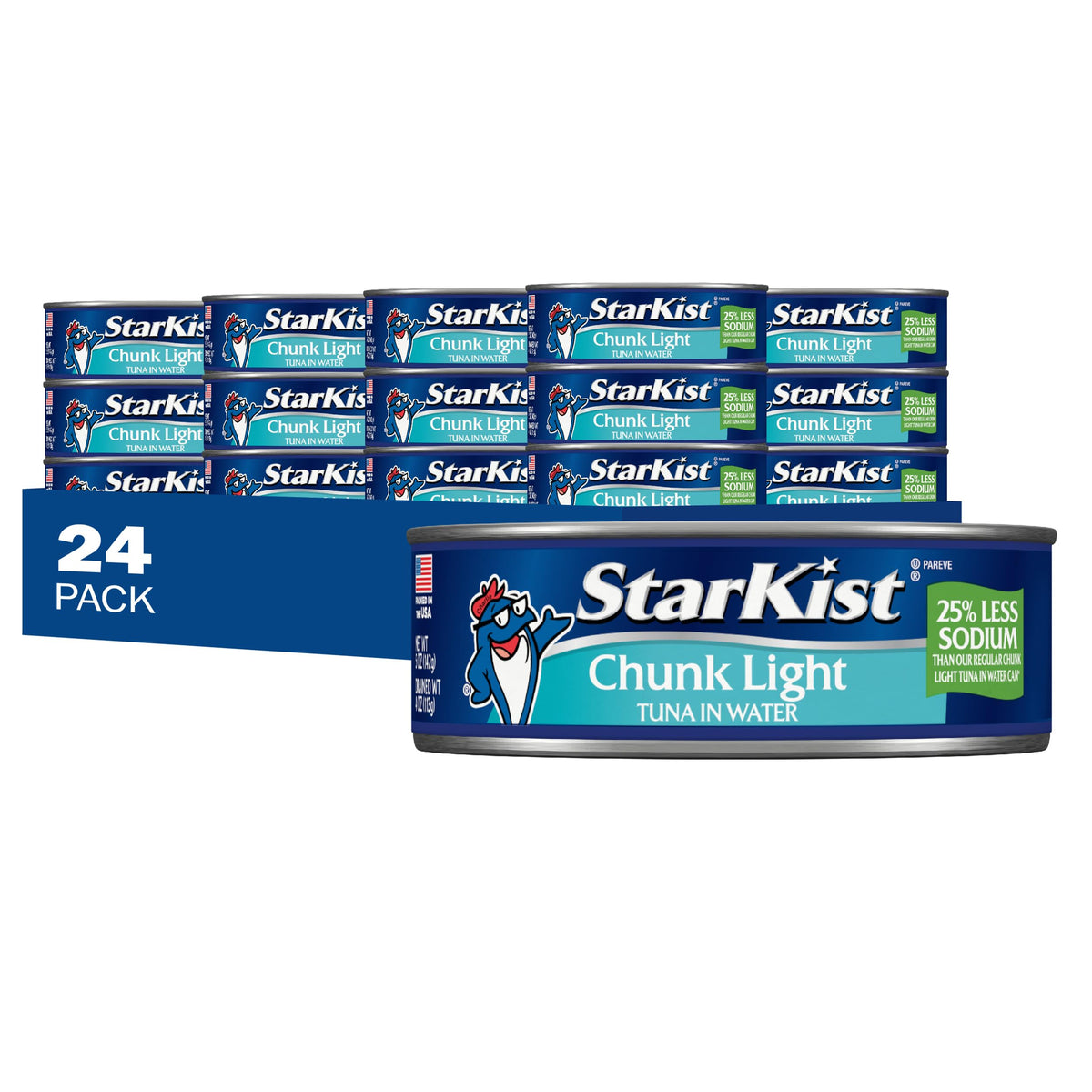 StarKist 25% less sodium tuna can in water, low-sodium option for everyday meals.
