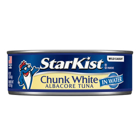 Starkist tuna in water can close-up highlights clean, protein-rich lunch option.