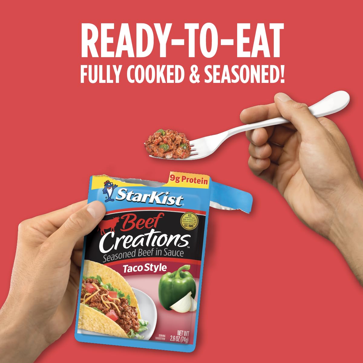 StarKist Beef Creations Taco Style on a taco plate with flavorful fillings