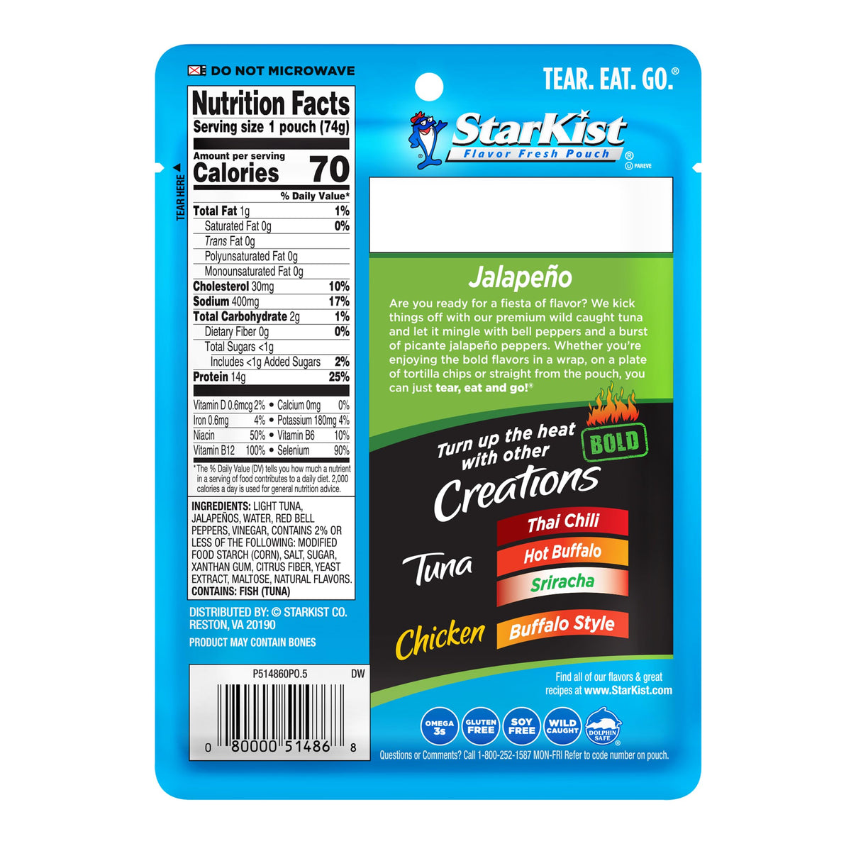 Open StarKist Bold Jalapeño tuna pouch ready to enjoy now.