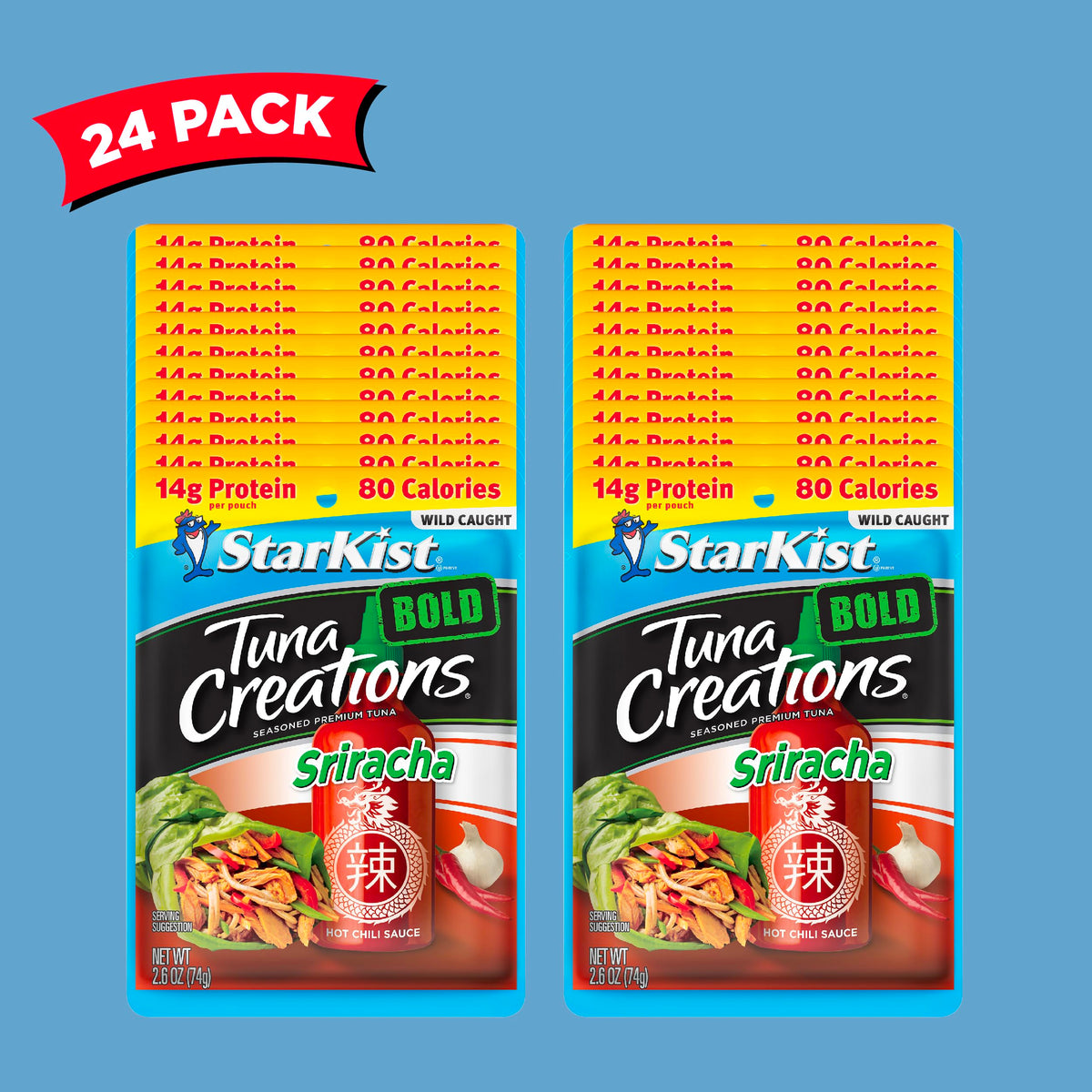 StarKist Bold Sriracha tuna pouch open for quick snack or salad topping