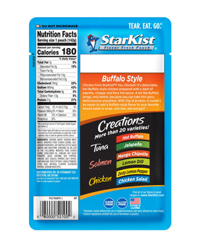 StarKist Buffalo chicken pouch atop salad highlighting easy topping for quick meals