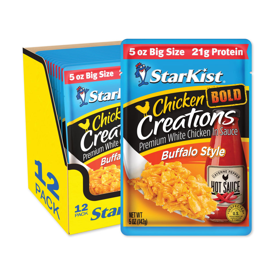 StarKist Chicken Creations Bold Buffalo pouch close-up of 5oz serving with protein appeal