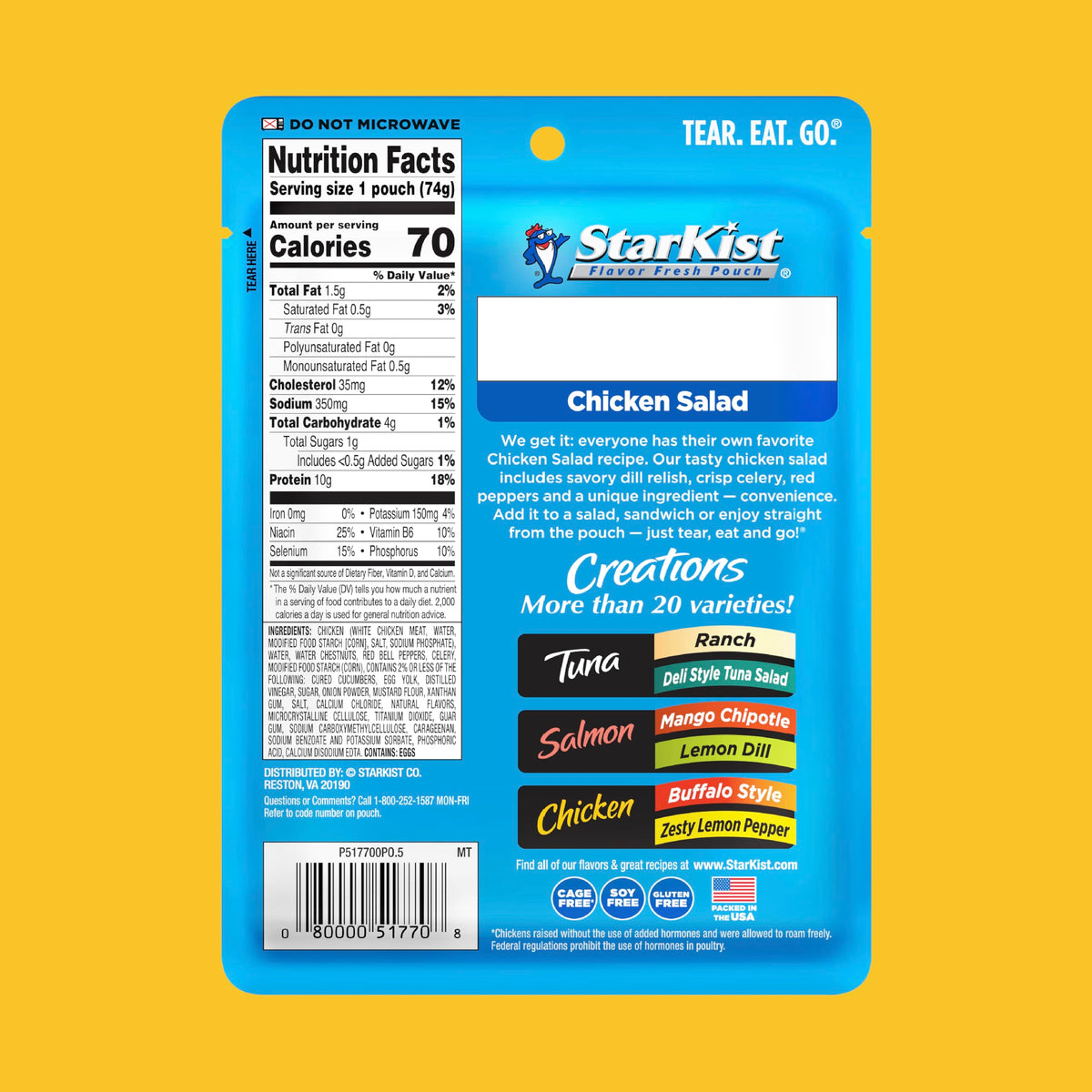 StarKist Chicken Creations ready-to-eat pouch for on-the-go lunches.