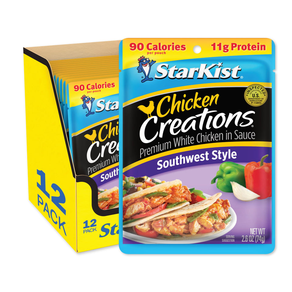 StarKist Chicken Creations Southwest Pouch with bell peppers for a flavorful, ready-to-eat lunch.