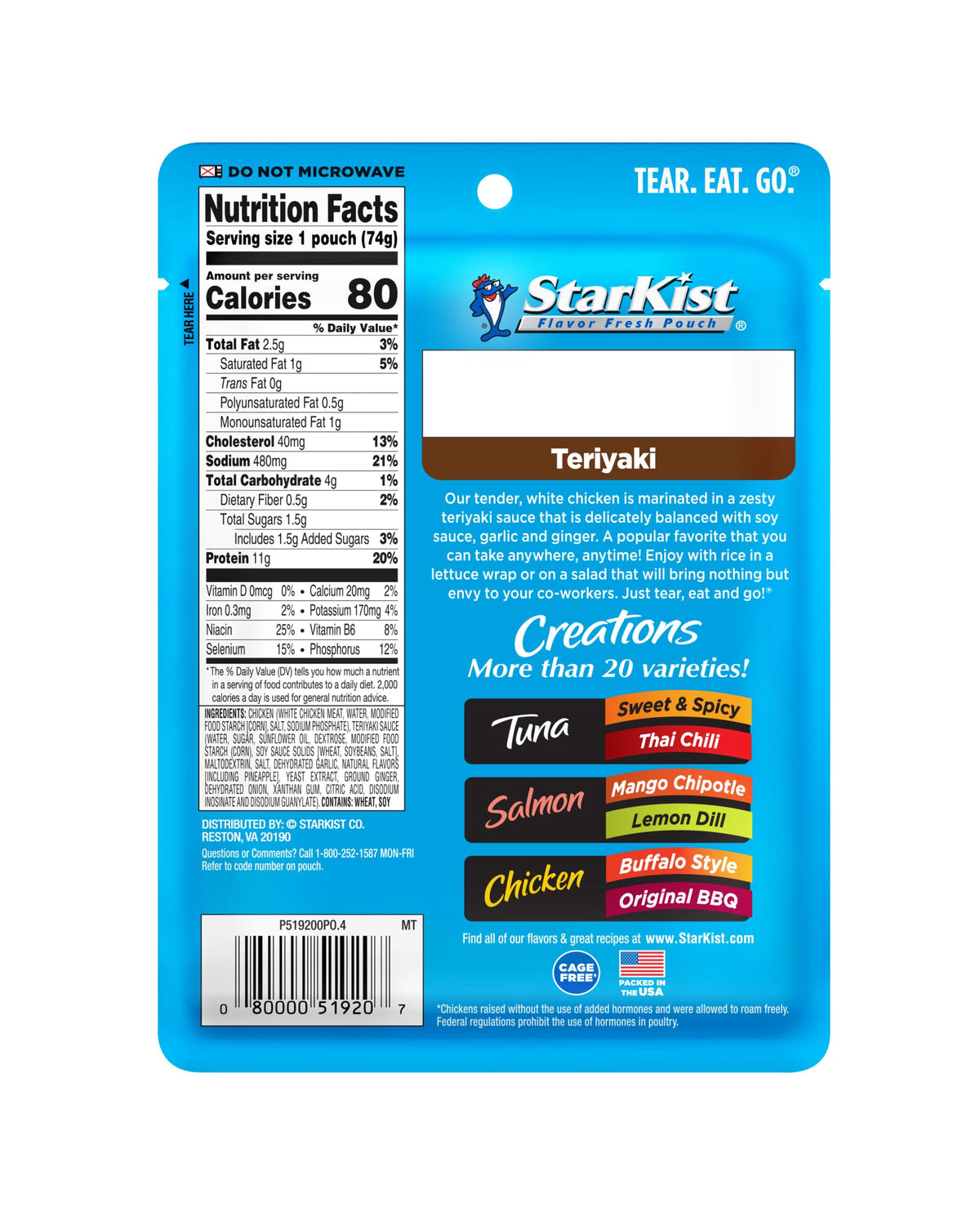 StarKist Teriyaki chicken pouch served over a fresh salad for a fast lunch