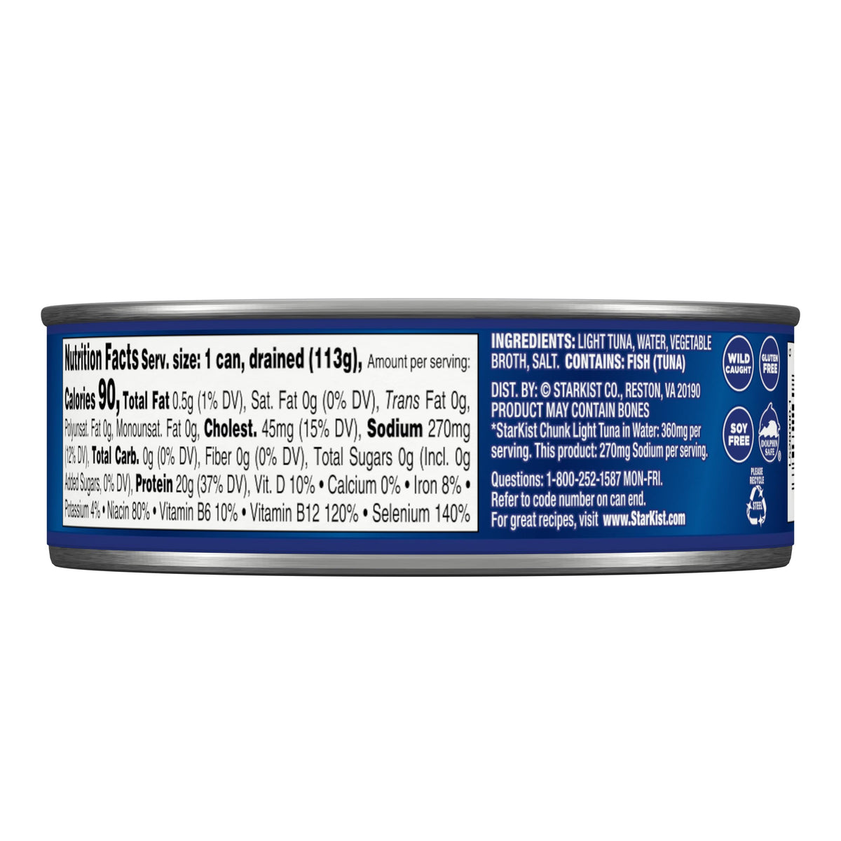StarKist dolphin safe label on tuna, supporting sustainable sourcing.