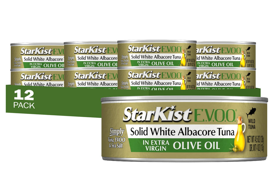StarKist E.V.O.O. solid white albacore tuna can in olive oil delivers rich flavor and quick protein.