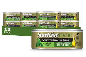 StarKist E.V.O.O. yellowfin tuna basil pesto can on counter for crostini