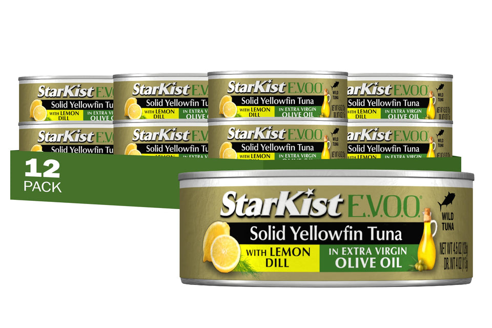 StarKist E.V.O.O. yellowfin tuna can with lemon dill in olive oil for quick protein