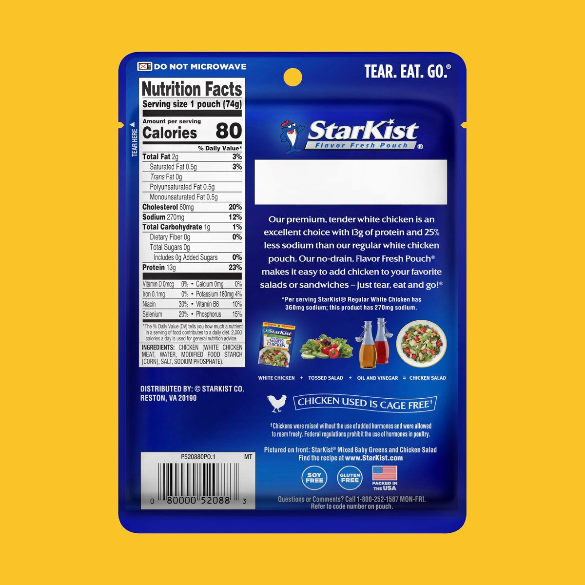 StarKist Less Sodium Premium White Chicken pouch in-hand for on-the-go lunches.