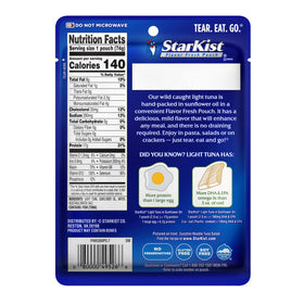 Single-serve ready-to-eat tuna pouch for salads and sandwiches.