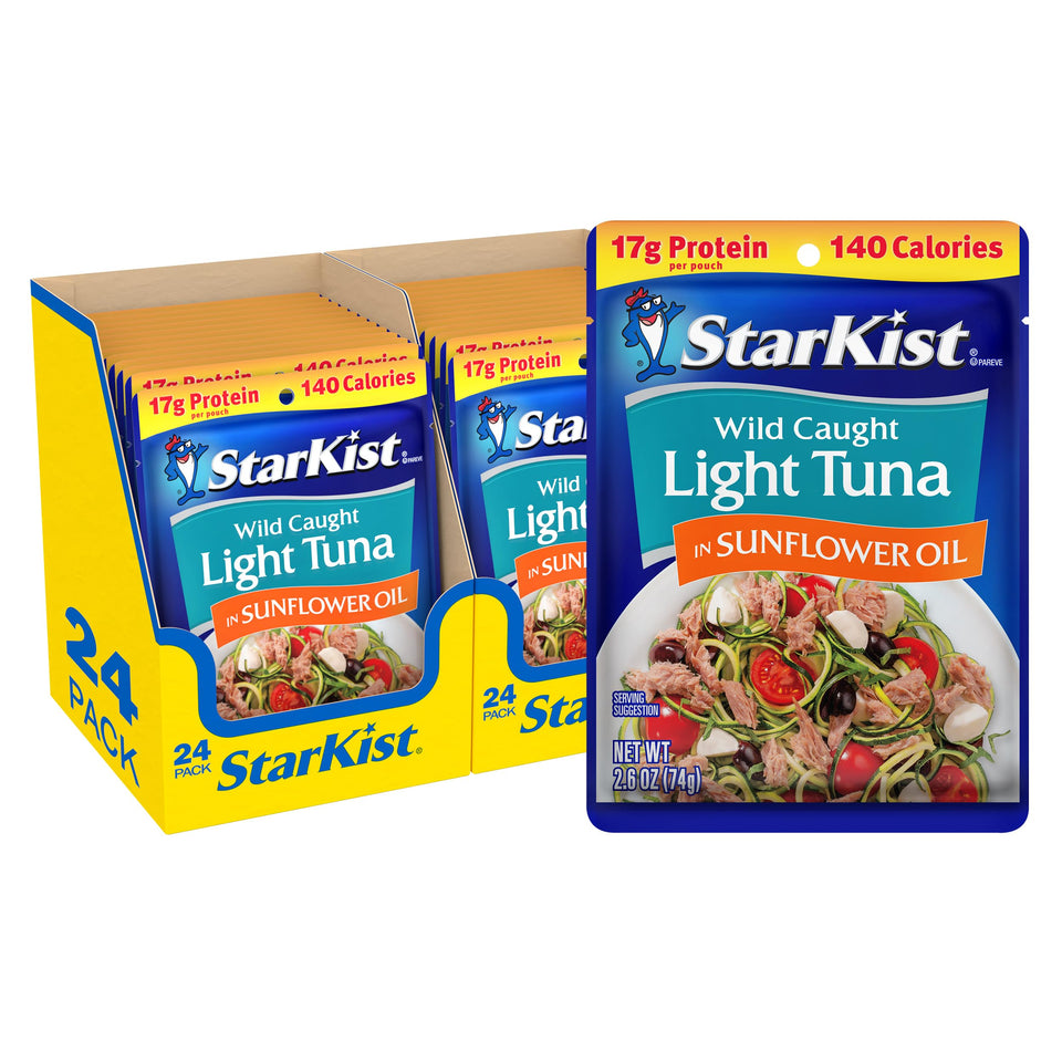 StarKist light tuna in sunflower oil pouch for quick, ready-to-eat meals.
