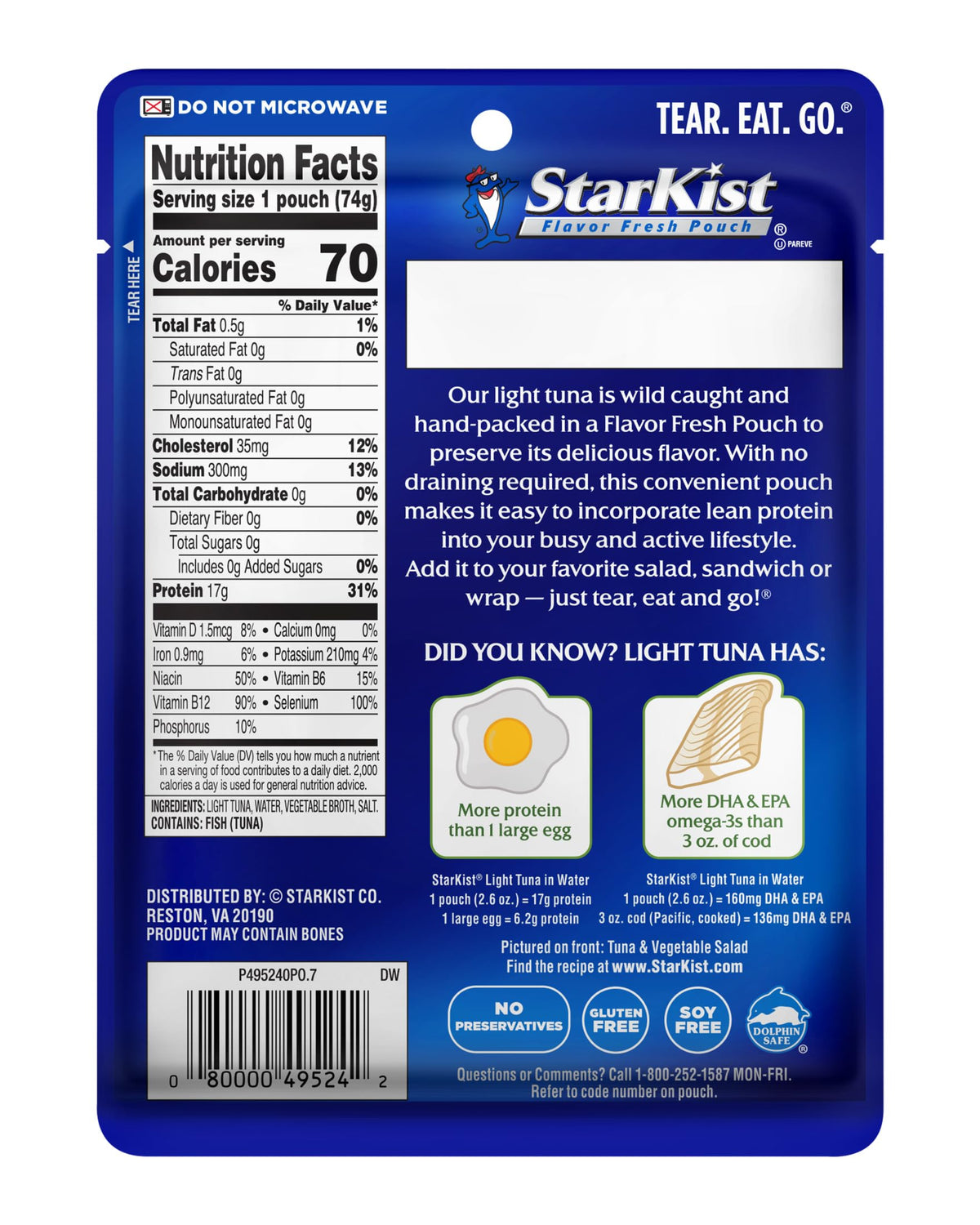 StarKist Light Tuna Water Pouch in a 12-pack for pantry stocking.