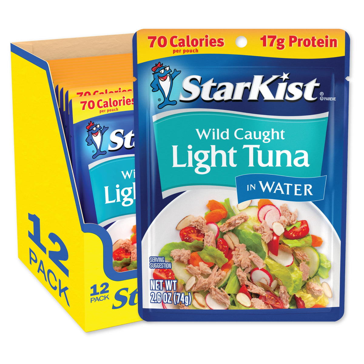 StarKist Light Tuna in Water pouch front view, ready-to-eat protein on the go.